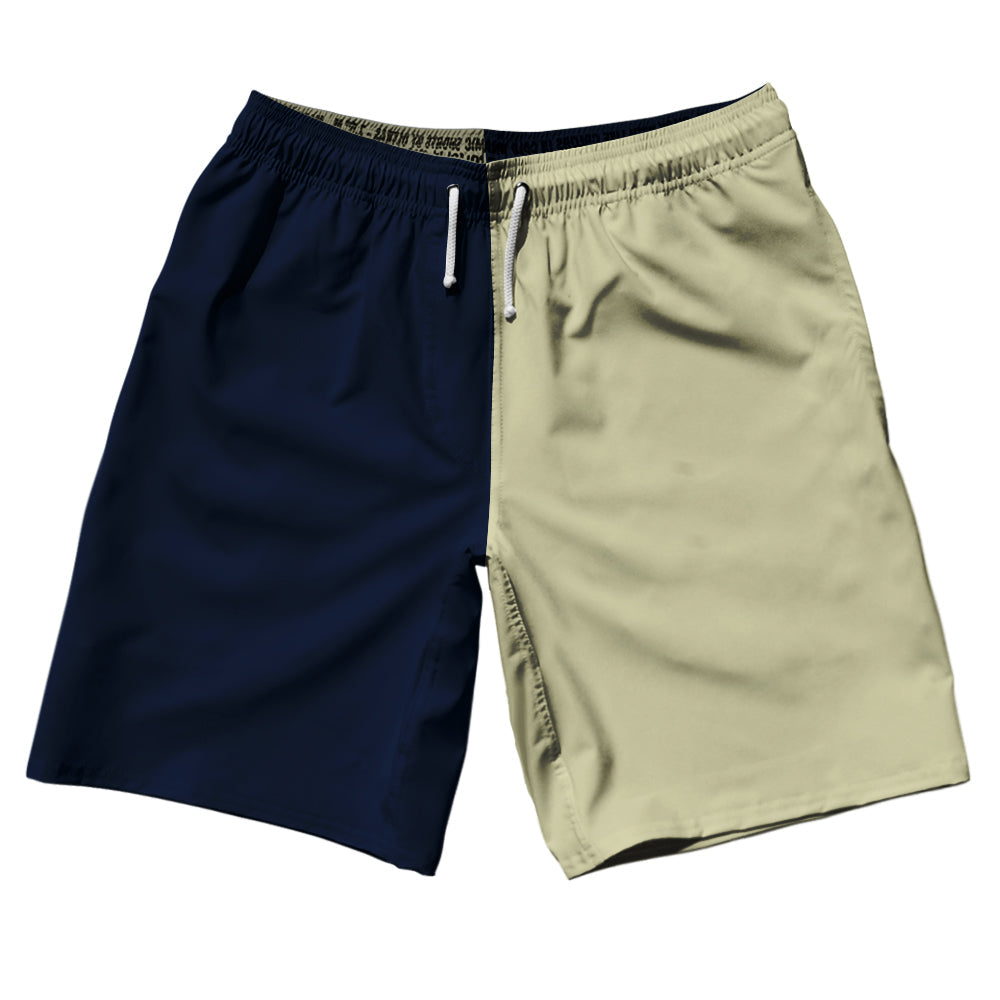 Blue Navy And Vegas Gold Quad Color 10" Swim Shorts Made In USA by Tribe Lacrosse