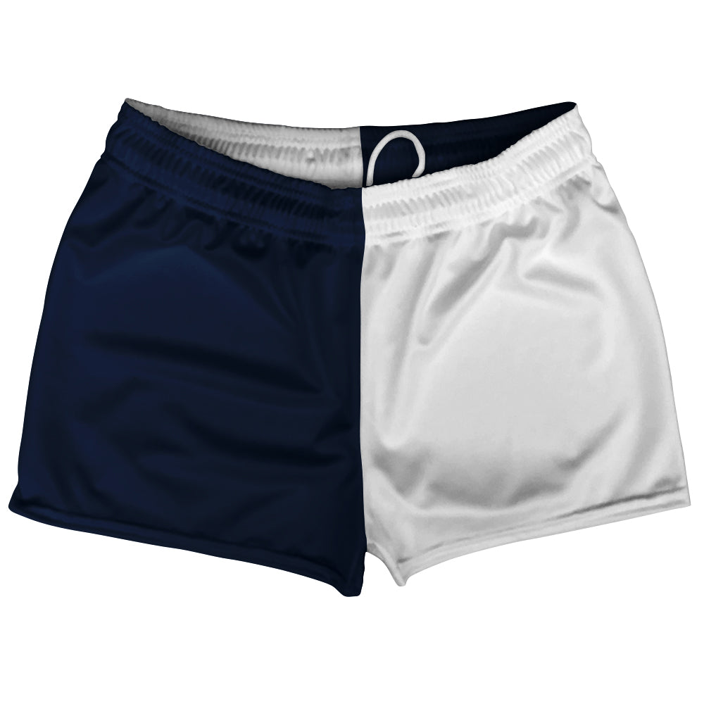 Blue Navy And White Quad Color Shorty Short Gym Shorts 2.5" Inseam Made In USA by Tribe Lacrosse