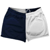 Blue Navy And White Quad Color Shorty Short Gym Shorts 2.5" Inseam Made In USA by Tribe Lacrosse