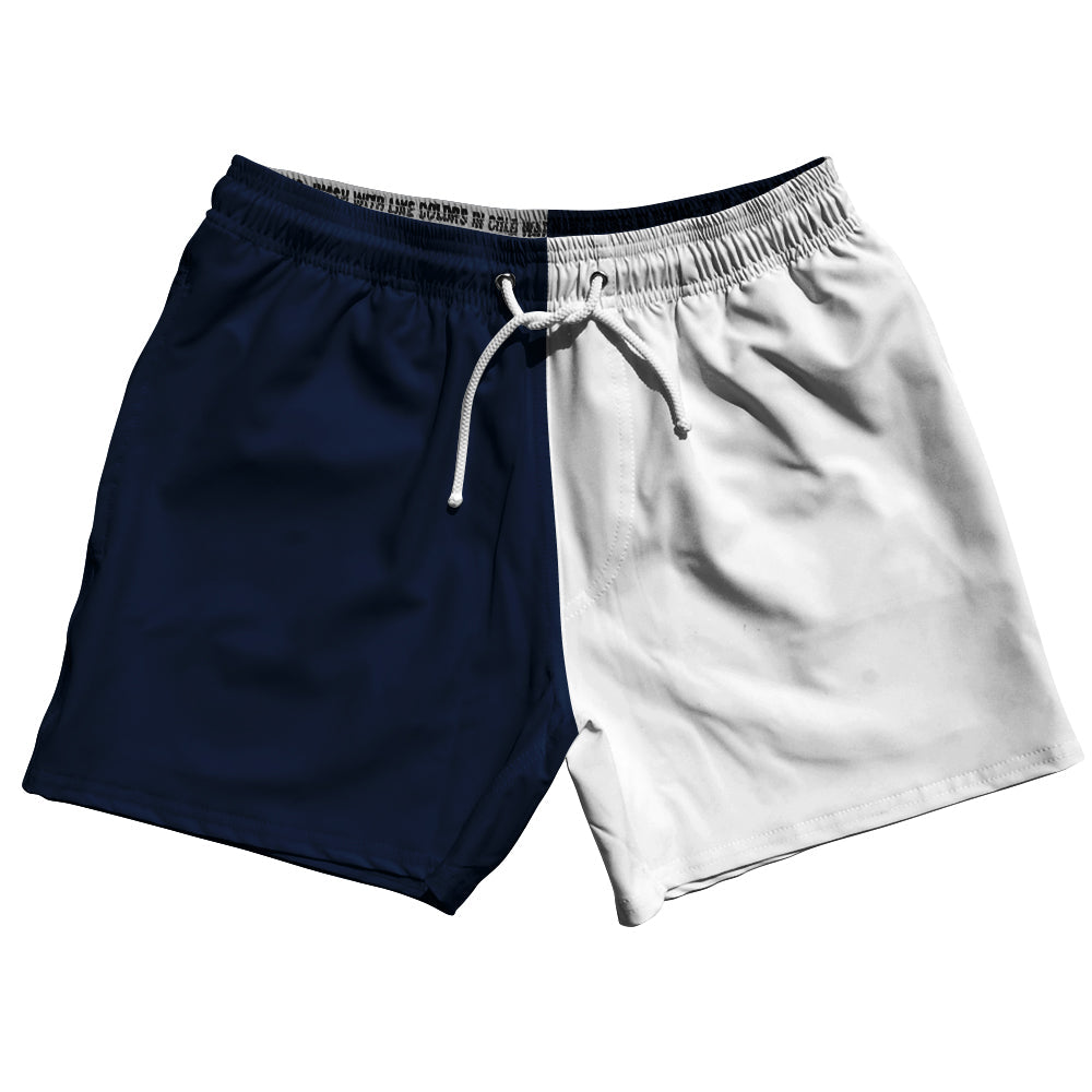 Blue Navy And White Quad Color 5" Swim Shorts Made In USA by Tribe Lacrosse