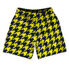 Blue Navy And Yellow Bright Houndstooth Athletic Running Fitness Exercise Shorts 7" Inseam Shorts Made In USA by Tribe Lacrosse