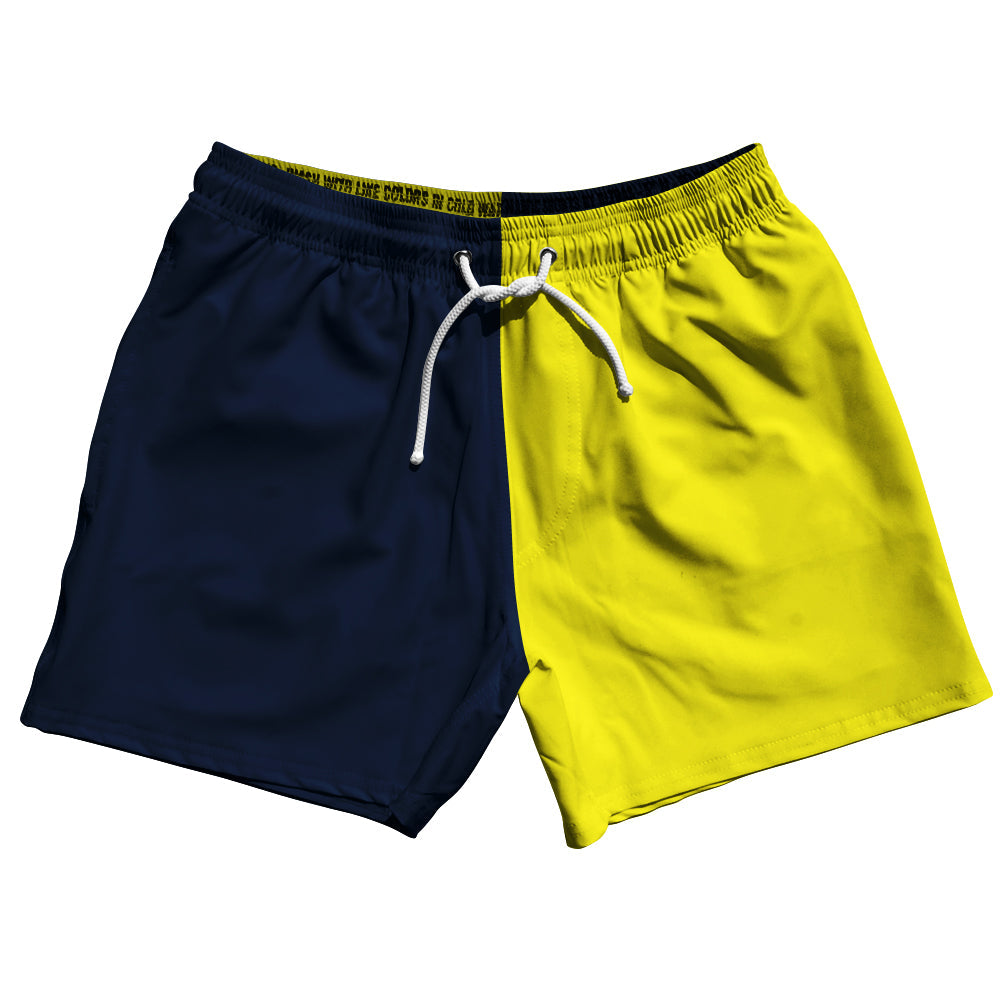 Blue Navy And Yellow Bright Quad Color 5" Swim Shorts Made In USA by Tribe Lacrosse