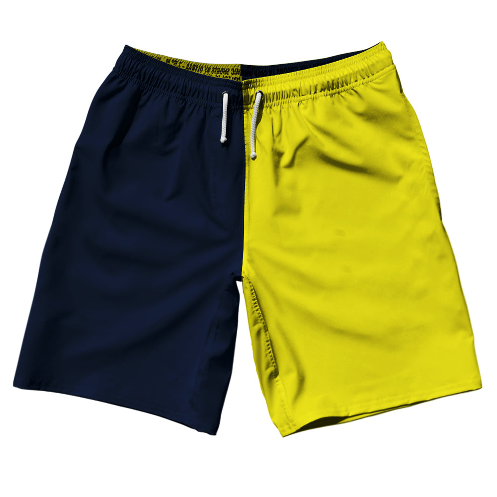 Blue Navy And Yellow Bright Quad Color 10" Swim Shorts Made In USA by Tribe Lacrosse