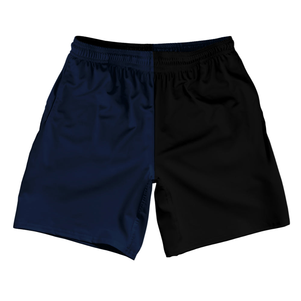 Blue Navy And Black Quad Color Athletic Running Fitness Exercise Shorts 7" Inseam Shorts Made In USA by Tribe Lacrosse