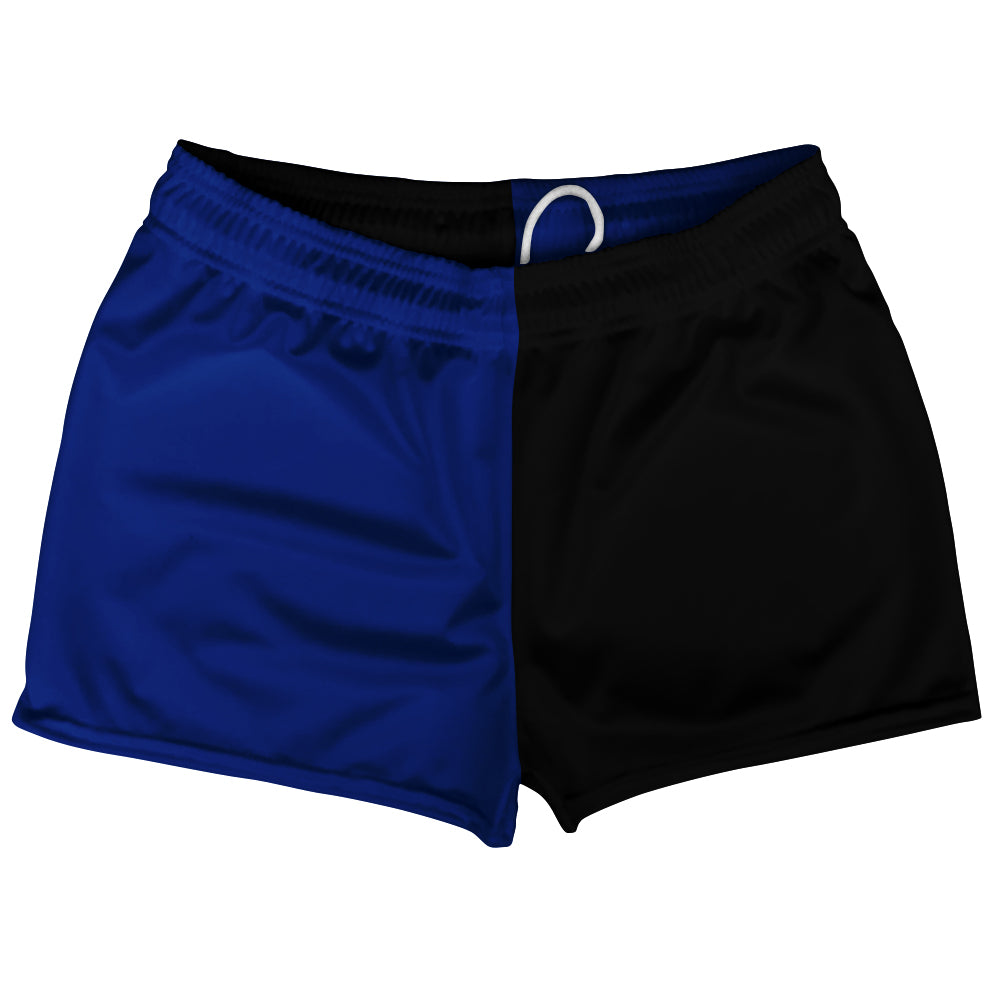 Blue Royal And Black Quad Color Shorty Short Gym Shorts 2.5" Inseam Made In USA by Tribe Lacrosse