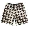 Brown Dark And White Houndstooth 10" Swim Shorts Made In USA by Tribe Lacrosse