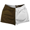 Brown Dark And White Quad Color Shorty Short Gym Shorts 2.5" Inseam Made In USA by Tribe Lacrosse