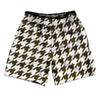 Brown Dark And White Houndstooth Athletic Running Fitness Exercise Shorts 7" Inseam Shorts Made In USA by Tribe Lacrosse