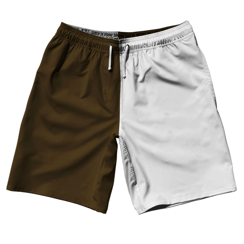 Brown Dark And White Quad Color 10" Swim Shorts Made In USA by Tribe Lacrosse