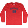 Custom Text Over Custom Number Adult Tri-Blend Long Sleeve T-shirt by Tribe Lacrosse