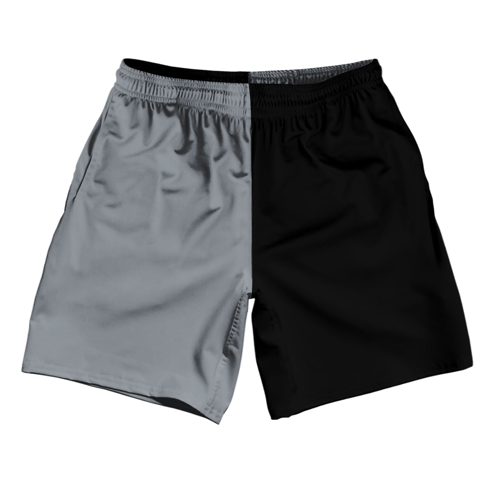 Dark Grey And Black Quad Color Athletic Running Fitness Exercise Shorts 7" Inseam Shorts Made In USA by Tribe Lacrosse