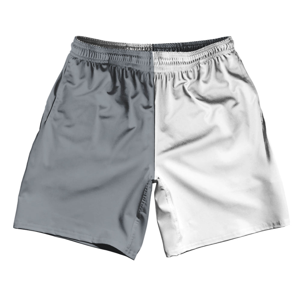 Dark Grey And White Quad Color Athletic Running Fitness Exercise Shorts 7" Inseam Shorts Made In USA by Tribe Lacrosse