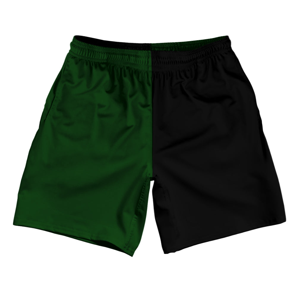 Forest Green And Black Quad Color Athletic Running Fitness Exercise Shorts 7" Inseam Shorts Made In USA by Tribe Lacrosse
