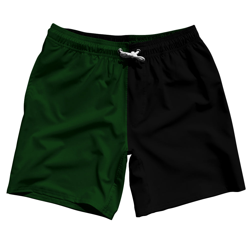 Green Forest And Black Quad Color Swim Shorts 7" Made In USA by Tribe Lacrosse