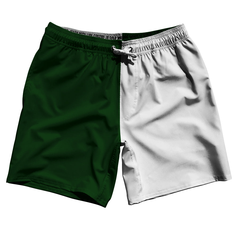 Green Forest And White Quad Color Swim Shorts 7" Made In USA by Tribe Lacrosse