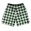 Green Forest And White Houndstooth Athletic Running Fitness Exercise Shorts 7" Inseam Shorts Made In USA by Tribe Lacrosse
