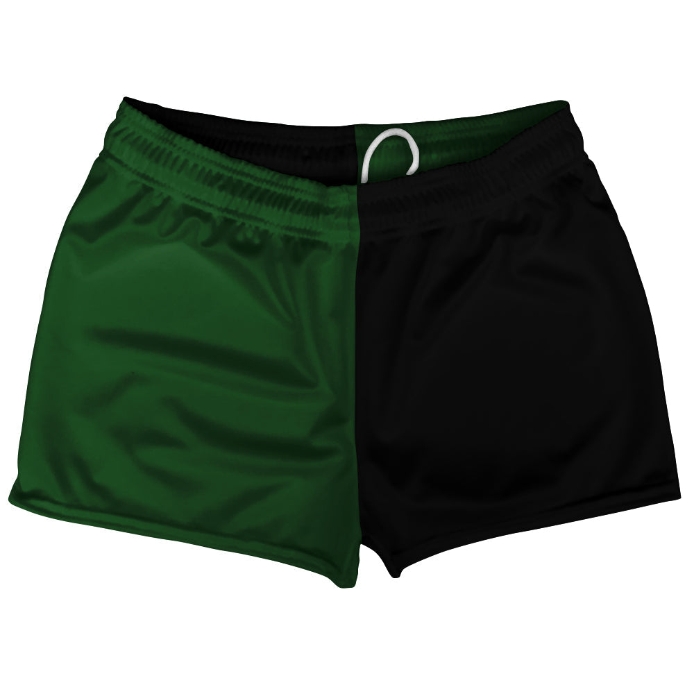 Green Hunter And Black Quad Color Shorty Short Gym Shorts 2.5" Inseam Made In USA by Tribe Lacrosse