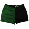 Green Hunter And Black Quad Color Shorty Short Gym Shorts 2.5" Inseam Made In USA by Tribe Lacrosse