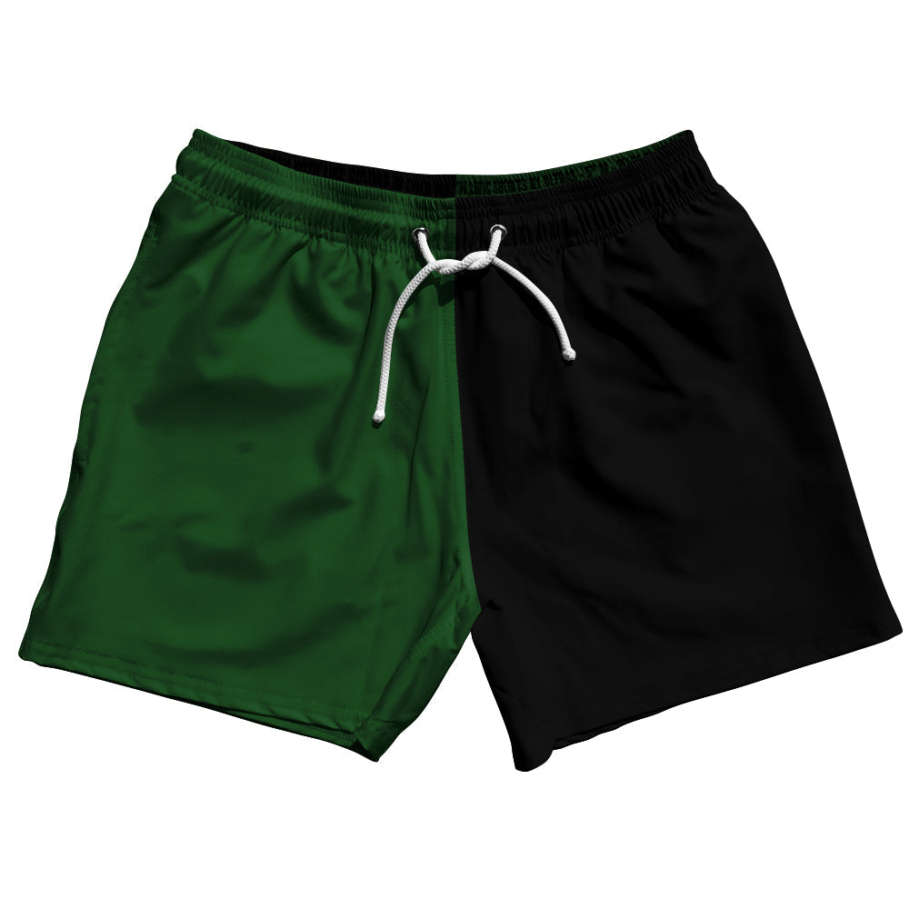Green Hunter And Black Quad Color 5" Swim Shorts Made In USA by Tribe Lacrosse