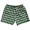 Green Hunter And White Houndstooth 5" Swim Shorts Made In USA by Tribe Lacrosse
