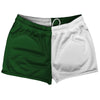 Green Hunter And White Quad Color Shorty Short Gym Shorts 2.5" Inseam Made In USA by Tribe Lacrosse