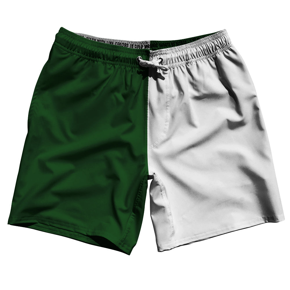 Green Hunter And White Quad Color Swim Shorts 7" Made In USA by Tribe Lacrosse