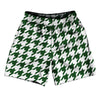 Green Hunter And White Houndstooth Athletic Running Fitness Exercise Shorts 7" Inseam Shorts Made In USA by Tribe Lacrosse