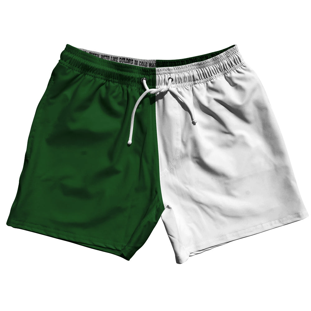 Green Hunter And White Quad Color 5" Swim Shorts Made In USA by Tribe Lacrosse