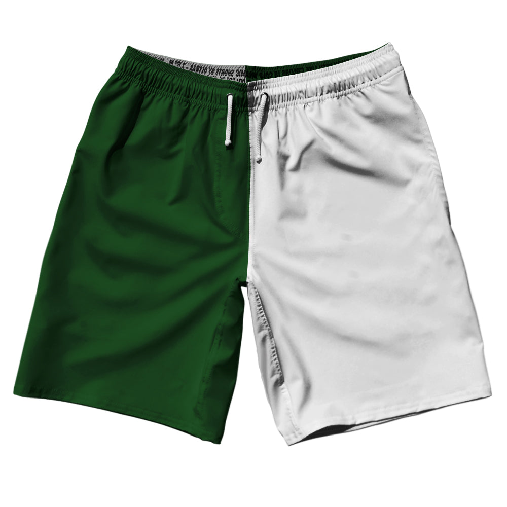 Green Hunter And White Quad Color 10" Swim Shorts Made In USA by Tribe Lacrosse