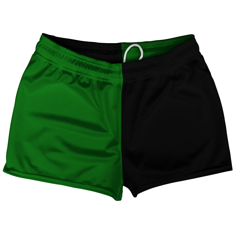 Green Kelly And Black Quad Color Shorty Short Gym Shorts 2.5" Inseam Made In USA by Tribe Lacrosse