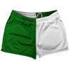 Green Kelly And White Quad Color Shorty Short Gym Shorts 2.5" Inseam Made In USA by Tribe Lacrosse