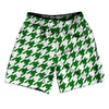 Green Kelly And White Houndstooth Athletic Running Fitness Exercise Shorts 7" Inseam Shorts Made In USA by Tribe Lacrosse