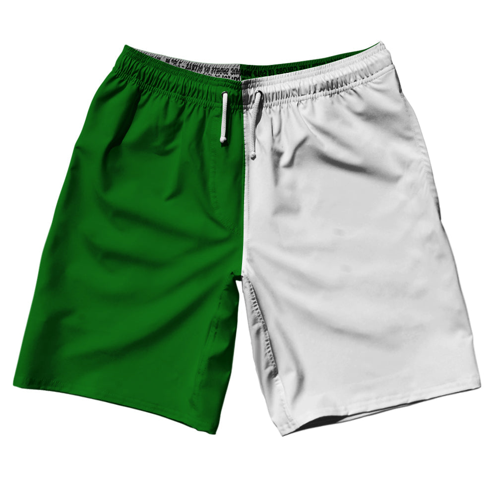 Green Kelly And White Quad Color 10" Swim Shorts Made In USA by Tribe Lacrosse