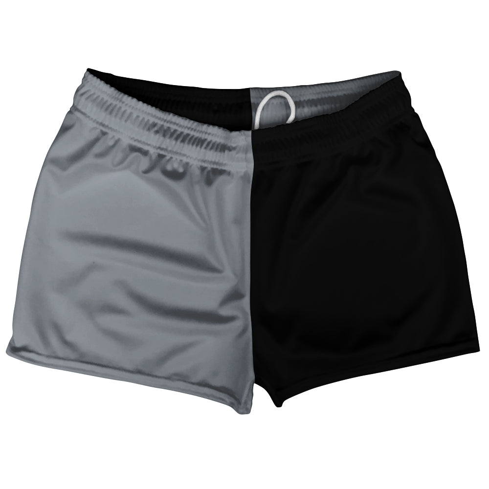Grey Dark And Black Quad Color Shorty Short Gym Shorts 2.5" Inseam Made In USA by Tribe Lacrosse