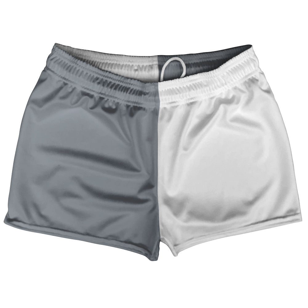 Grey Dark And White Quad Color Shorty Short Gym Shorts 2.5" Inseam Made In USA by Tribe Lacrosse