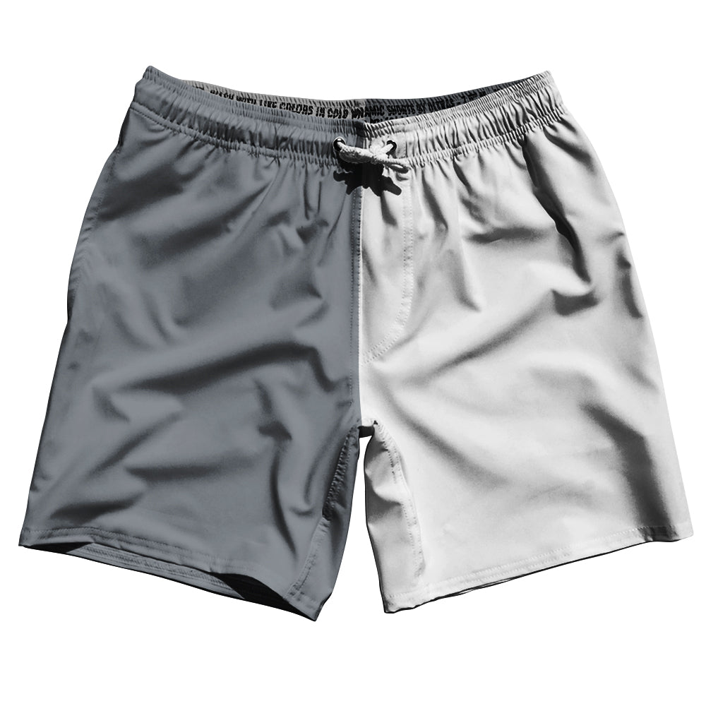 Grey Dark And White Quad Color Swim Shorts 7" Made In USA by Tribe Lacrosse