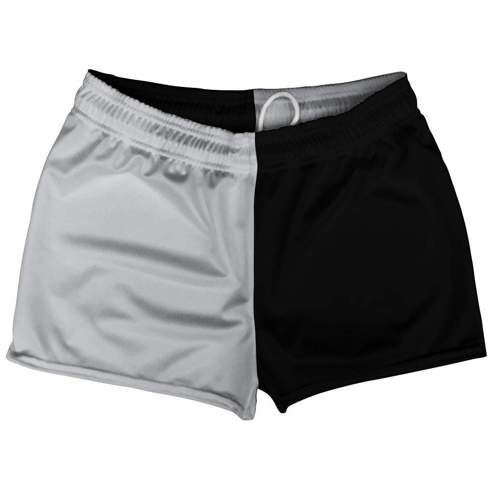 Grey Medium And Black Quad Color Shorty Short Gym Shorts 2.5" Inseam Made In USA by Tribe Lacrosse