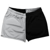 Grey Medium And Black Quad Color Shorty Short Gym Shorts 2.5" Inseam Made In USA by Tribe Lacrosse