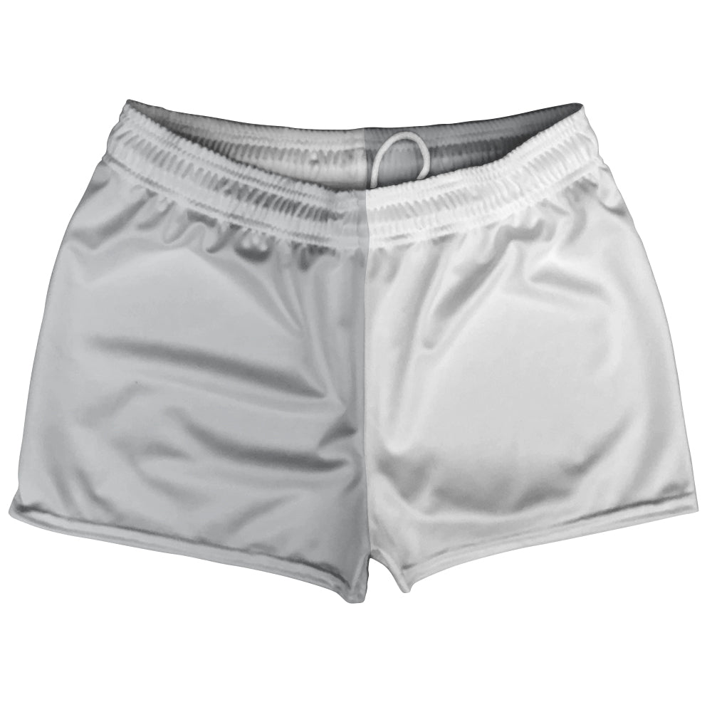 Grey Medium And White Quad Color Shorty Short Gym Shorts 2.5" Inseam Made In USA by Tribe Lacrosse