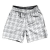 Grey Medium And White Houndstooth Athletic Running Fitness Exercise Shorts 7" Inseam Shorts Made In USA by Tribe Lacrosse