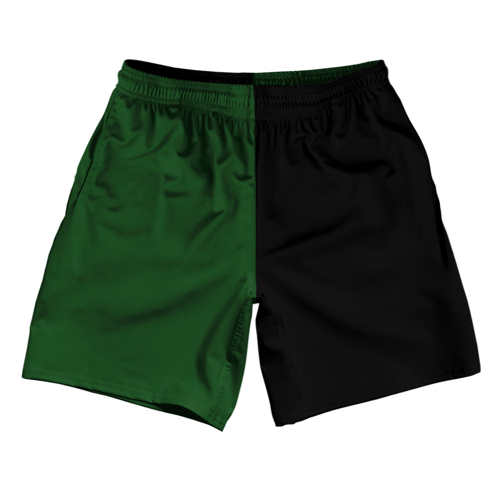 Hunter Green And Black Quad Color Athletic Running Fitness Exercise Shorts 7" Inseam Shorts Made In USA by Tribe Lacrosse