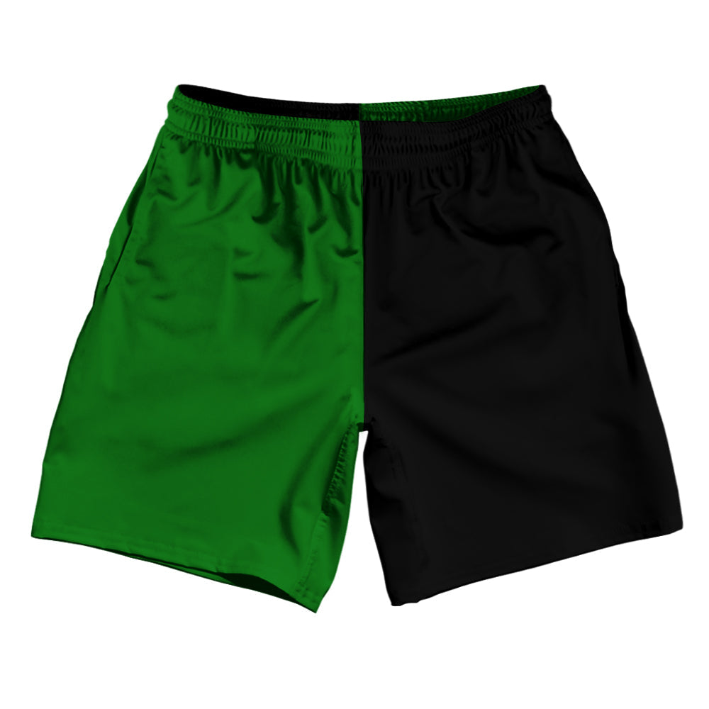 Kelly Green And Black Quad Color Athletic Running Fitness Exercise Shorts 7" Inseam Shorts Made In USA by Tribe Lacrosse