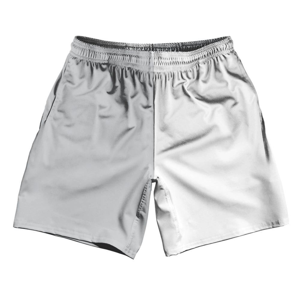 Medium Grey And White Quad Color Athletic Running Fitness Exercise Shorts 7" Inseam Shorts Made In USA by Tribe Lacrosse