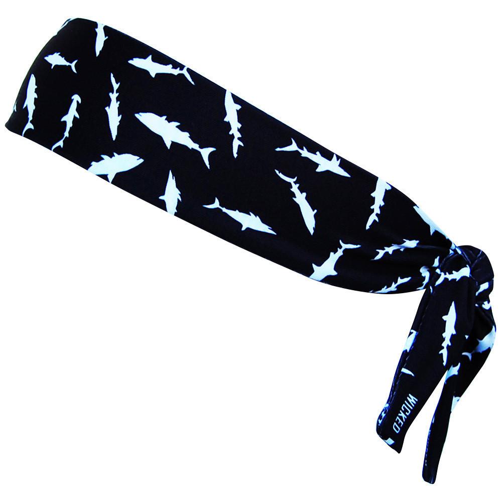 Night Swim Sharks Elastic Tie Headband in Black by Wicked Headbands