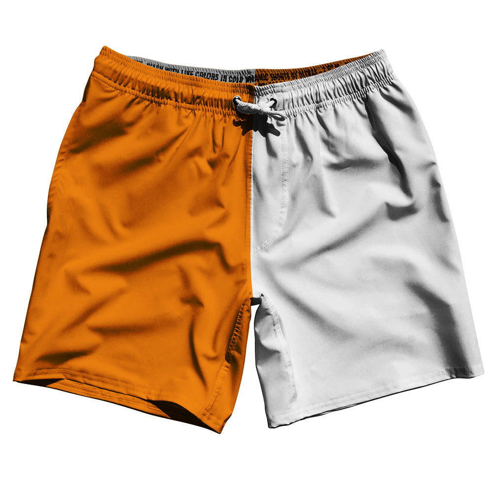Orange Tennessee And White Quad Color Swim Shorts 7" Made In USA by Tribe Lacrosse
