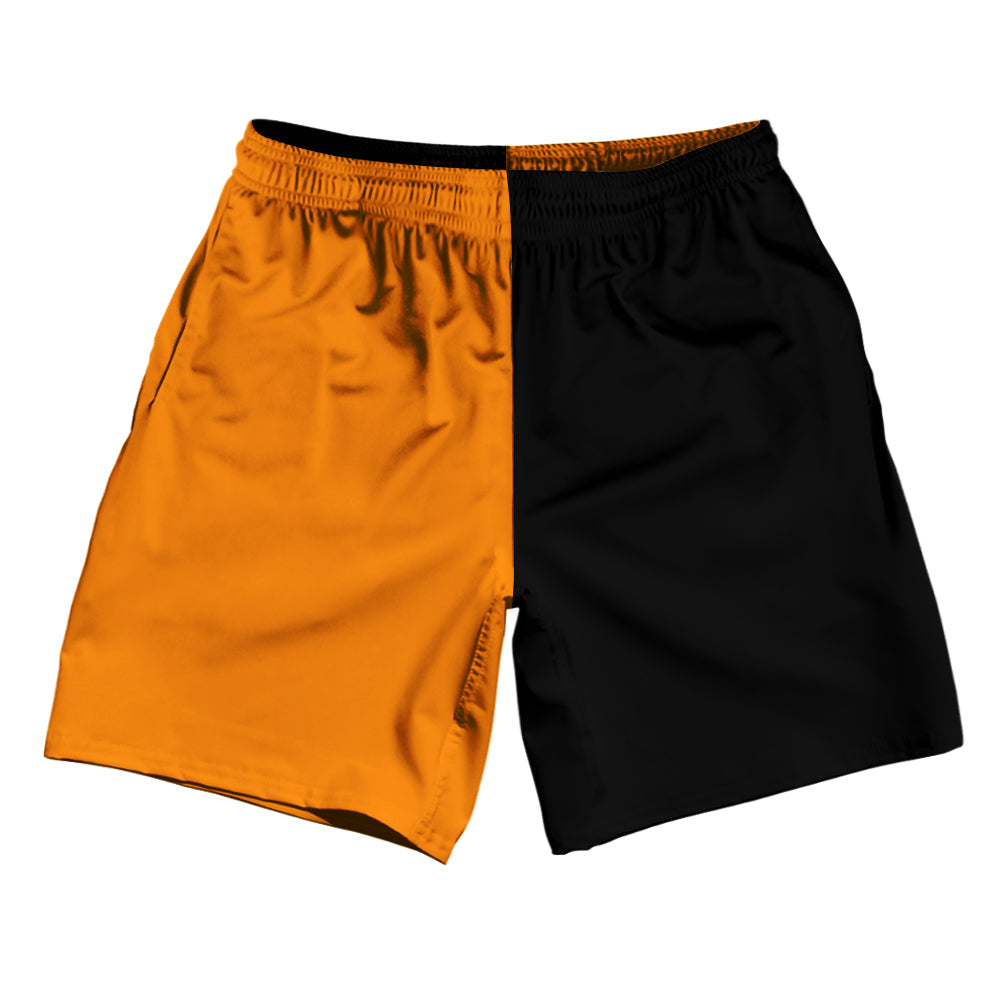 Orange Tennessee  And Black Quad Color Athletic Running Fitness Exercise Shorts 7" Inseam Shorts Made In USA by Tribe Lacrosse