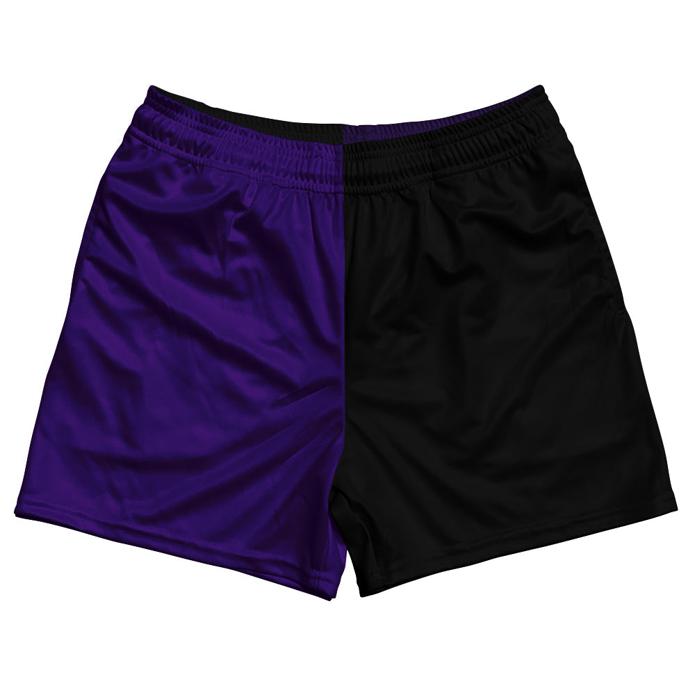 Purple Lakers And Black Quad Color Rugby Shorts Made In USA by Tribe Lacrosse