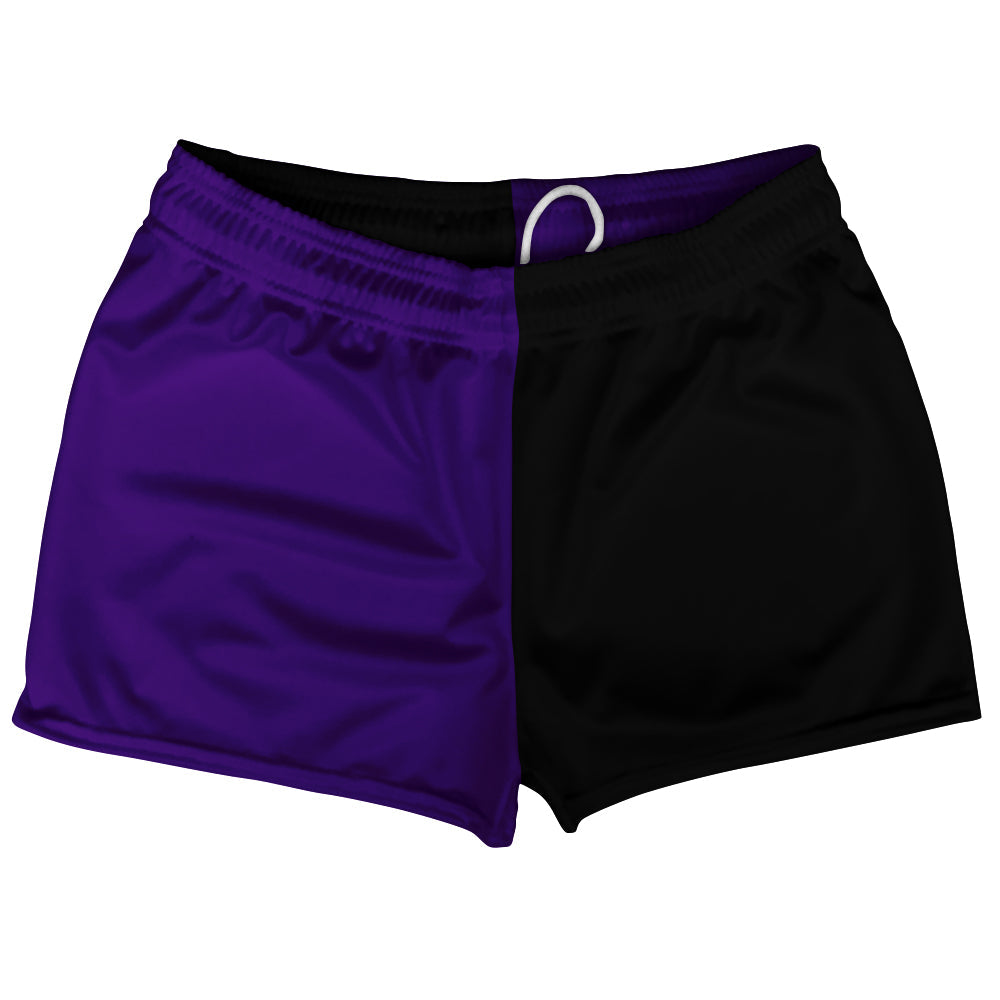 Purple Lakers And Black Quad Color Shorty Short Gym Shorts 2.5" Inseam Made In USA by Tribe Lacrosse