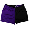 Purple Lakers And Black Quad Color Shorty Short Gym Shorts 2.5" Inseam Made In USA by Tribe Lacrosse