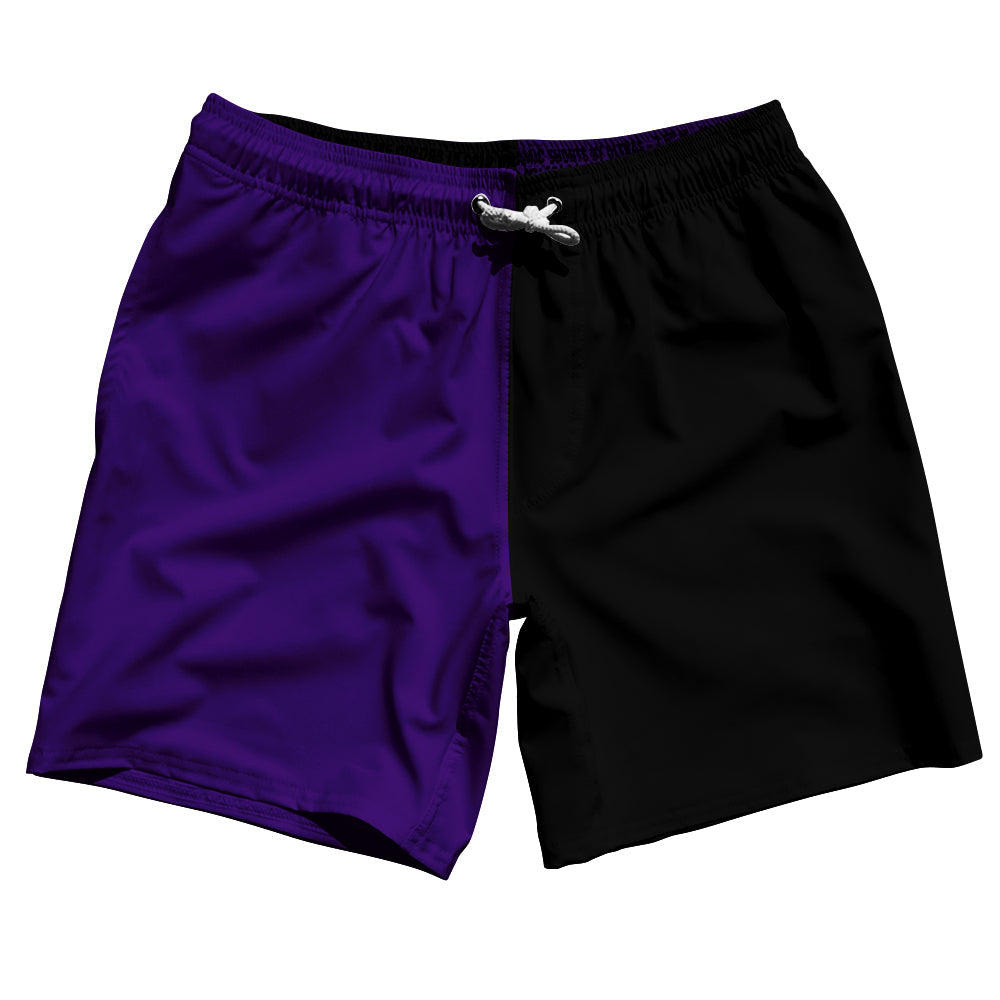 Purple Lakers And Black Quad Color Swim Shorts 7" Made In USA by Tribe Lacrosse